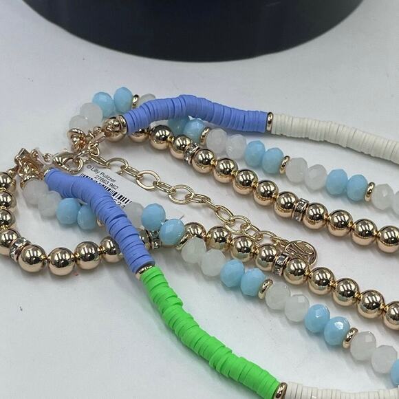 Lilly‎ Pulitzer Lilly "HI SUMMER" Blue Green Beaded Triple Strand Necklace New - Picture 12 of 13